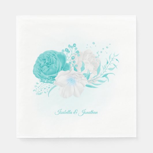 Serviette En Papier serviettes à mariage floral blanc turquoise (Devant)