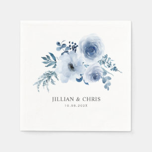 Serviette En Papier serviettes à mariage floral bleu poussiéreux