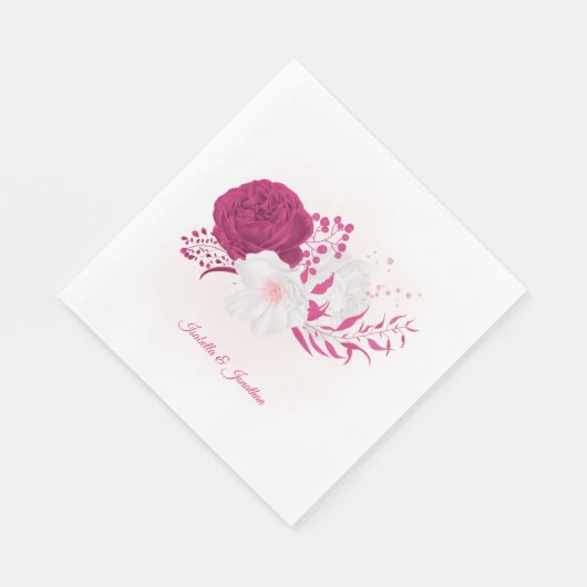 Serviette En Papier serviettes à mariage floral fuchsia et blanche (Coin)