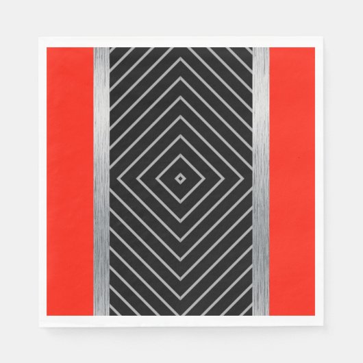 Serviette En Papier Serviettes à rayures rouges, noires, argentées et  (Devant)