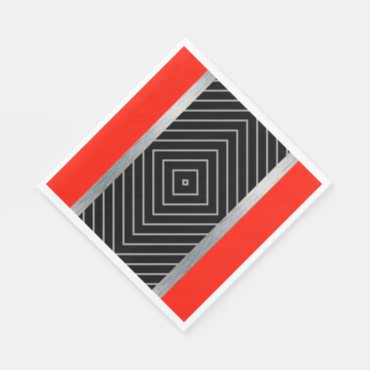 Serviette En Papier Serviettes à rayures rouges, noires, argentées et  (Coin)