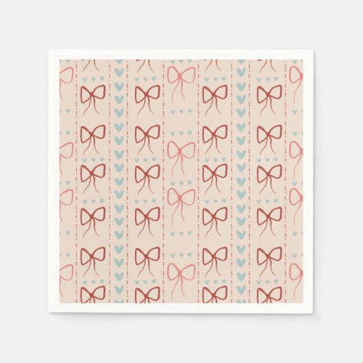 Serviette En Papier Serviettes à rubans délicats et coeurs (Devant)