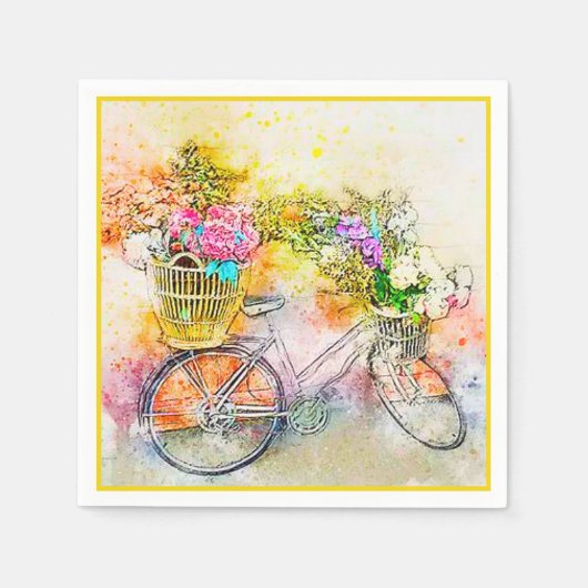 Serviette En Papier Serviettes à vélo et à fleurs (Devant)