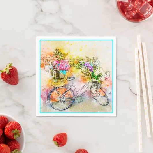 Serviette En Papier Serviettes à vélo et à fleurs (En situation)