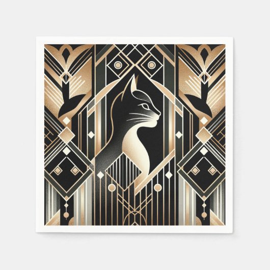 Serviette En Papier Serviettes abstraites de chat noir décoratives (Devant)