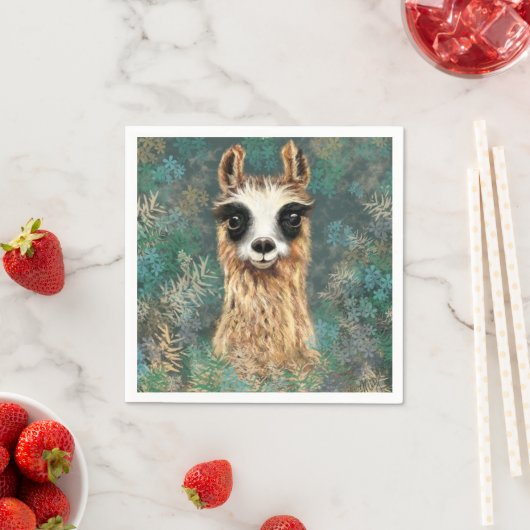 Serviette En Papier Serviettes amusantes avec Llama de bébé curieux (En situation)