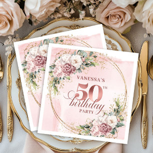 Serviette En Papier Serviettes Aquarelle Rose Gold 50e Anniversaire