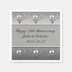 Serviette En Papier Serviettes argentées de 25ème anniversaire heure