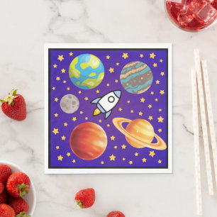 Serviette En Papier Serviettes Astronautiques; Planètes, Fusée & Étoil