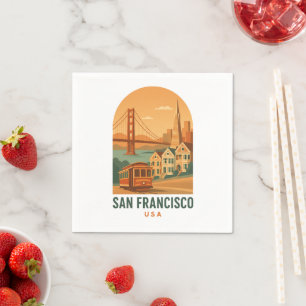 Serviette En Papier Serviettes avec affiche de voyage vintage de San F