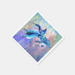 Serviette En Papier Serviettes avec Joyeux Couple Dauphin - Peinture