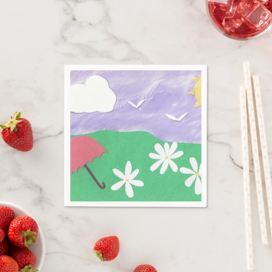 Serviette En Papier Serviettes avec une scène extérieure d'herbe et de (En situation)