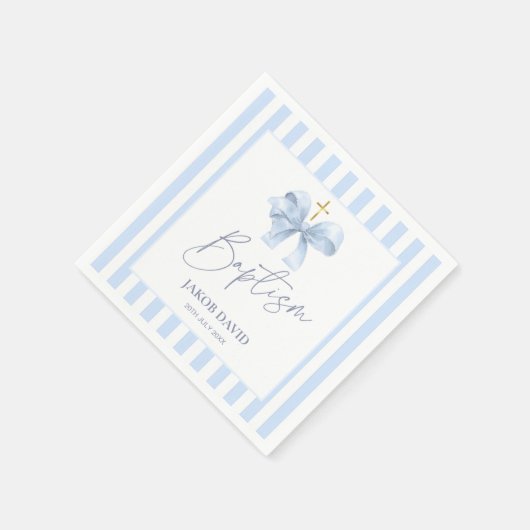 Serviette En Papier Serviettes Baptême Bleu Bleu avec Bow (Coin)