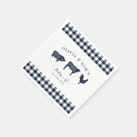 Serviette En Papier Serviettes BBQ Bleues Plaid Rustiques "Baby-Q" (Coin)