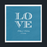 Serviette En Papier Serviettes bleu paon, LOVE blanc<br><div class="desc">"LOVE" Serviettes pour mariage - Bleu paon</div>