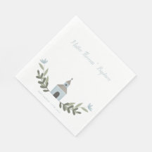 Serviettes bleues de la chapelle et des fleurs