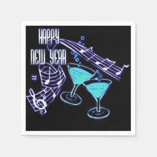 Serviette En Papier Serviettes bleues de musique et de bonne année de