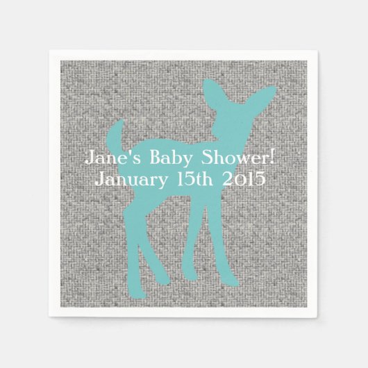 Serviette En Papier Serviettes Blue Baby Deer et Gris Burlap (Devant)