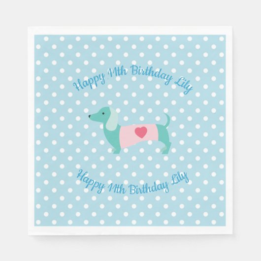 Serviette En Papier Serviettes Blue Dachshund Party (Devant)