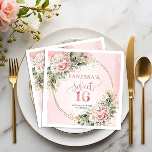 Serviette En Papier Serviettes Boho Rose Gold Floral Sweet Sixteen