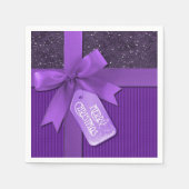 Serviette En Papier Serviettes cadeau de Noël au ruban violet (Devant)