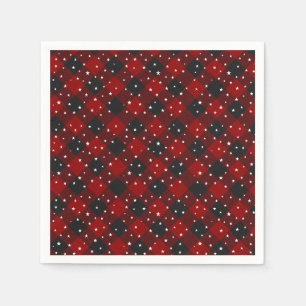 Serviette En Papier Serviettes carreaux rouges et noirs avec étoiles