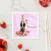 Serviette En Papier Serviettes Champagne et Rose en satin rose (En situation)