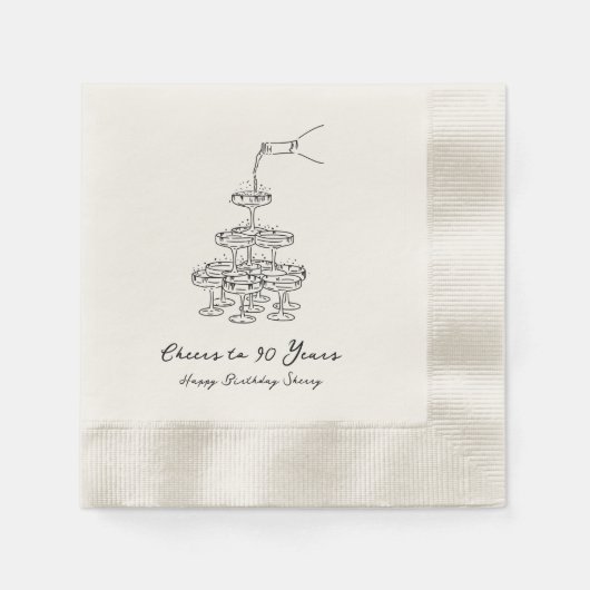 Serviette En Papier Serviettes Champagne personnalisées 90e anniversai (Devant)