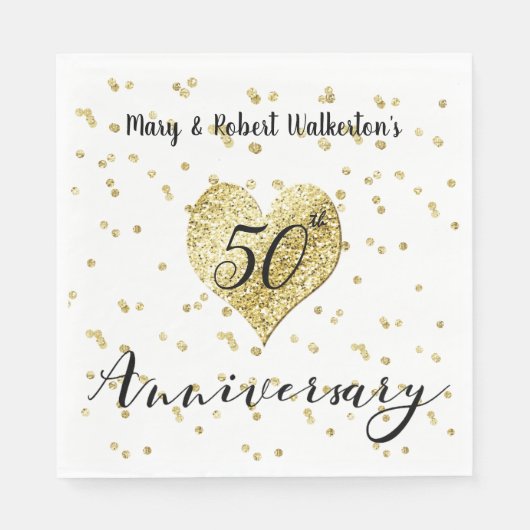 Serviette En Papier Serviettes Confetti Gold -50e anniversaire de Mari (Devant)