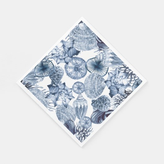 Serviette En Papier Serviettes Coquillages Bleus et Blancs Design côti (Coin)