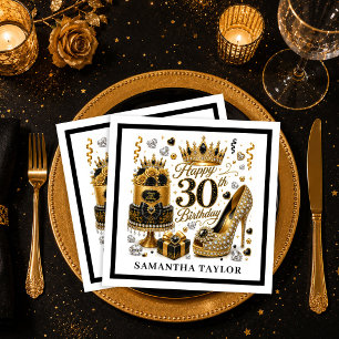 Serviette En Papier Serviettes D'anniversaire 30 Ans Noir Et Or Paille