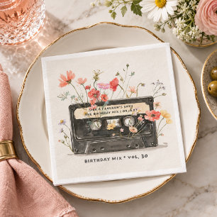 Serviette En Papier Serviettes d'anniversaire à cassette florale aquar