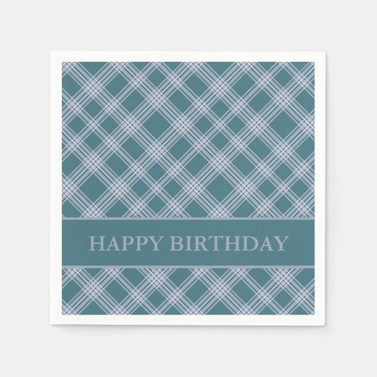 Serviette En Papier Serviettes d'Anniversaire Cyan Plaid Motif (Devant)