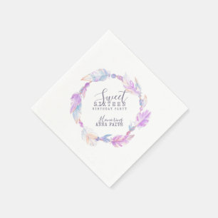 Serviette En Papier Serviettes d'anniversaire d'aquarelle de perle de