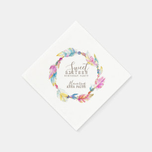 Serviette En Papier Serviettes d'anniversaire d'art coloré de plume d