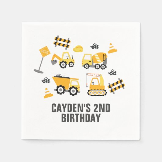 Serviette En Papier Serviettes d'anniversaire de camion de constructio (Devant)