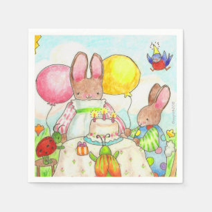 Serviette En Papier serviettes d'anniversaire de lapin et de porc