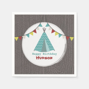 Serviette En Papier Serviettes d'anniversaire de Tipi de turquoise