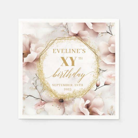 Serviette En Papier Serviettes d'Anniversaire Élégantes en or clair pe (Devant)