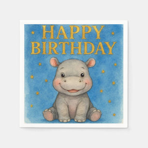 Serviette En Papier Serviettes d'anniversaire Hippopotame Bleu.