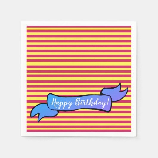 Serviette En Papier Serviettes d'anniversaire jaune et rose (Devant)