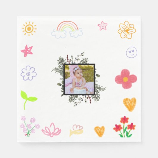 Serviette En Papier Serviettes d'anniversaire jaune et violet pour enf (Devant)