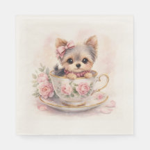 Serviettes d'anniversaire Kawaii Yorkie Teacup