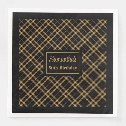Serviette En Papier Serviettes d'anniversaire Luxe Noir Or Nom Personn (Devant)