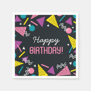 Serviette En Papier Serviettes d'anniversaire Motif des années 80 Noir