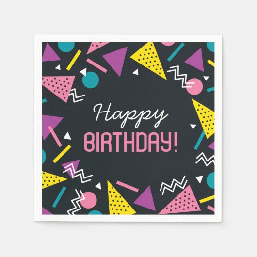 Serviette En Papier Serviettes d'anniversaire Motif des années 80 Noir (Devant)