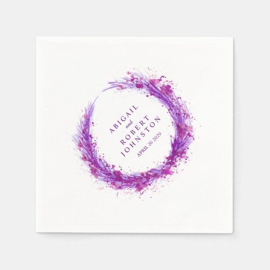 Serviette En Papier serviettes d'art en aquarelle violet mariage (Devant)
