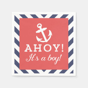 Serviette En Papier Serviettes de Baby shower Chevron Marine et Rouge