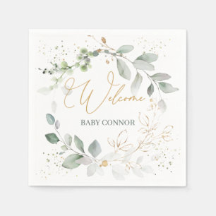 Serviette En Papier Serviettes de Baby shower de feuillage d'or vert