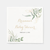 Serviette En Papier Serviettes de Baby shower de feuillage vert or (Devant)